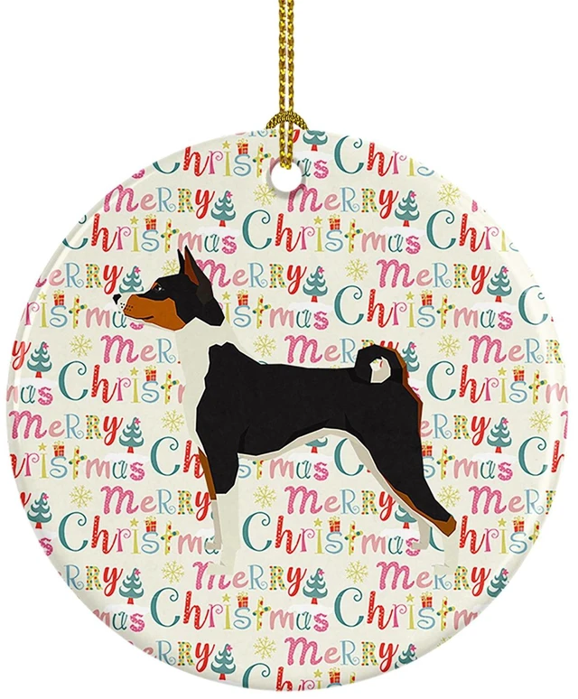 Main image of Basenji Merry Christmas Ceramic Ornament Christmas Tree Hanging Decorations for Home Christmas Holiday, Party, Gift, 3 in, Multicolor