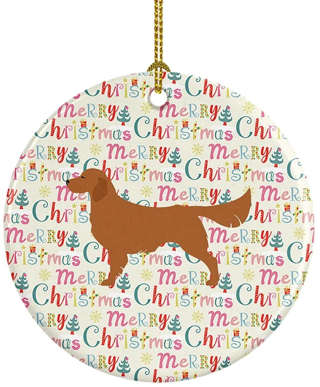 Main image of Golden Retriever Merry Christmas Ceramic Ornament Christmas Tree Hanging Decorations for Home Christmas Holiday, Party, Gift, 3 in, Multicolor