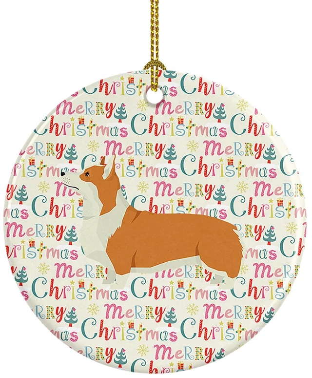 Main image of Pembroke Corgi Merry Christmas Ceramic Ornament Christmas Tree Hanging Decorations for Home Christmas Holiday, Party, Gift, 3 in, Multicolor