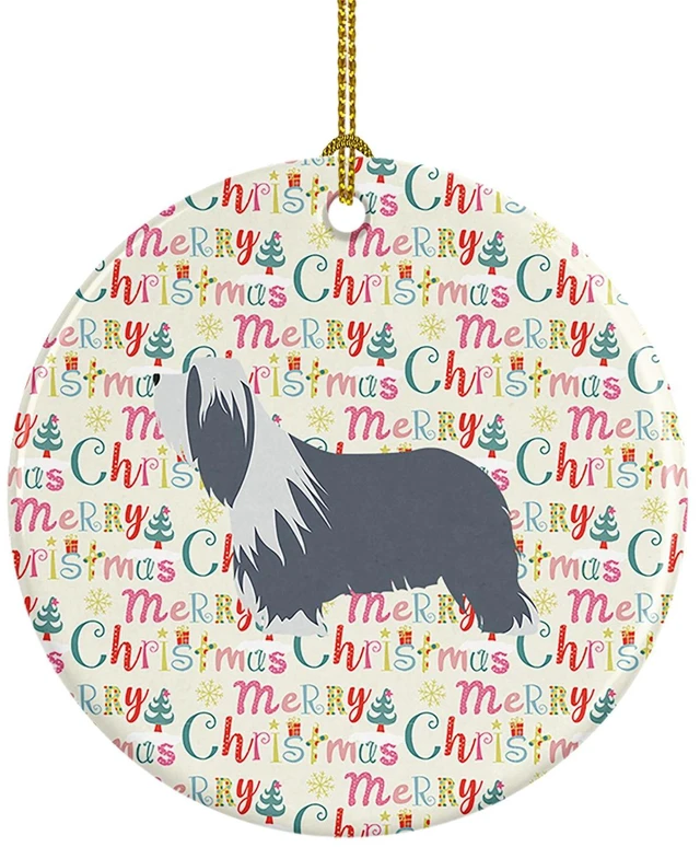 Main image of Bearded Collie Dog Merry Christmas Ceramic Ornament Christmas Tree Hanging Decorations for Home Christmas Holiday, Party, Gift, 3 in, Multicolor