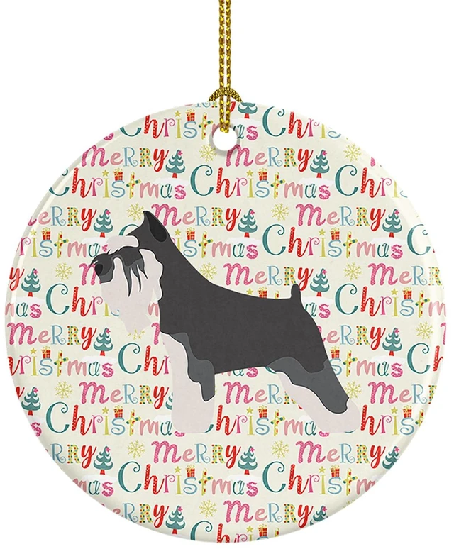 Main image of Miniature Schnauzer Merry Christmas Ceramic Ornament Christmas Tree Hanging Decorations for Home Christmas Holiday, Party, Gift, 3 in, Multicolor