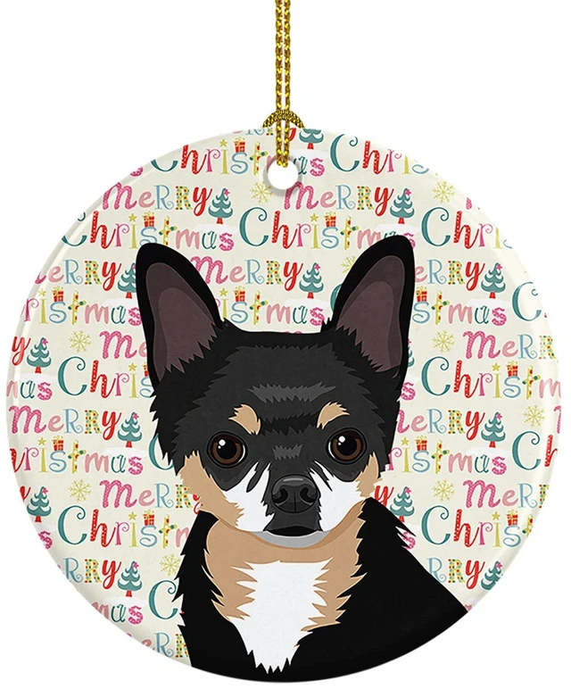 Main image of Chihuahua Tricolor #2 Christmas Ceramic Ornament Christmas Tree Hanging Decorations for Home Christmas Holiday, Party, Gift, 3 in, Multicolor