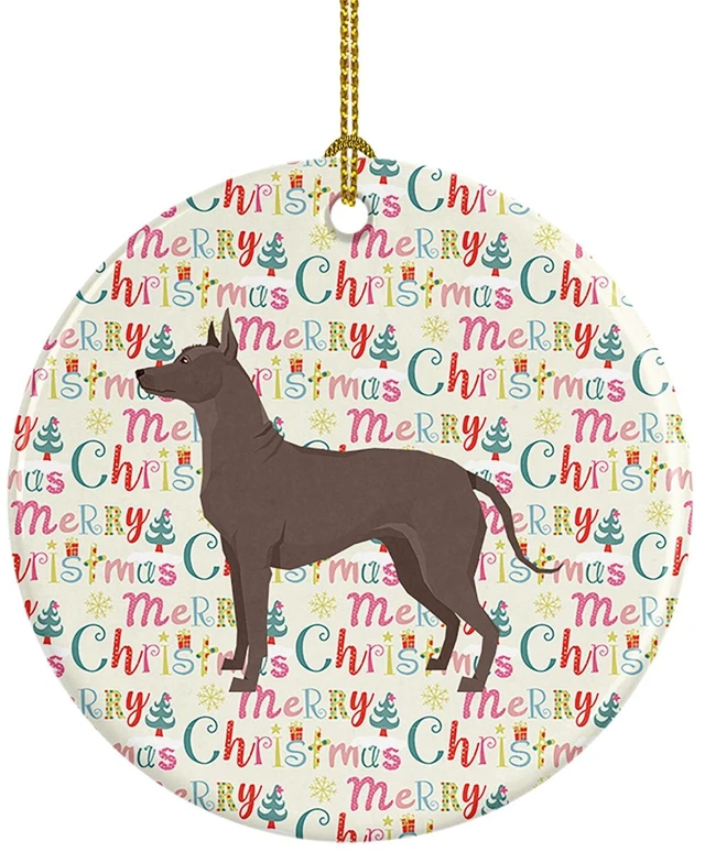 Main image of Mexican Hairless Dog Xolo Merry Christmas Ceramic Ornament Christmas Tree Hanging Decorations for Home Christmas Holiday, Party, Gift, 3 in, Multicolor