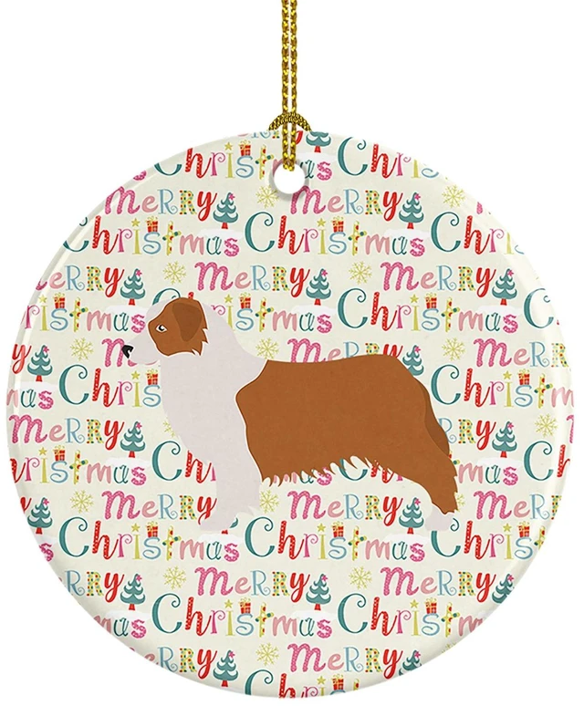 Main image of Australian Shepherd Dog Merry Christmas Ceramic Ornament Christmas Tree Hanging Decorations for Home Christmas Holiday, Party, Gift, 3 in, Multicolor