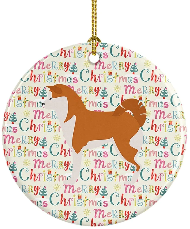 Main image of Akita Merry Christmas Ceramic Ornament Christmas Tree Hanging Decorations for Home Christmas Holiday, Party, Gift, 3 in, Multicolor