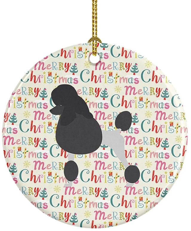 Main image of Poodle Merry Christmas Ceramic Ornament Christmas Tree Hanging Decorations for Home Christmas Holiday, Party, Gift, 3 in, Multicolor