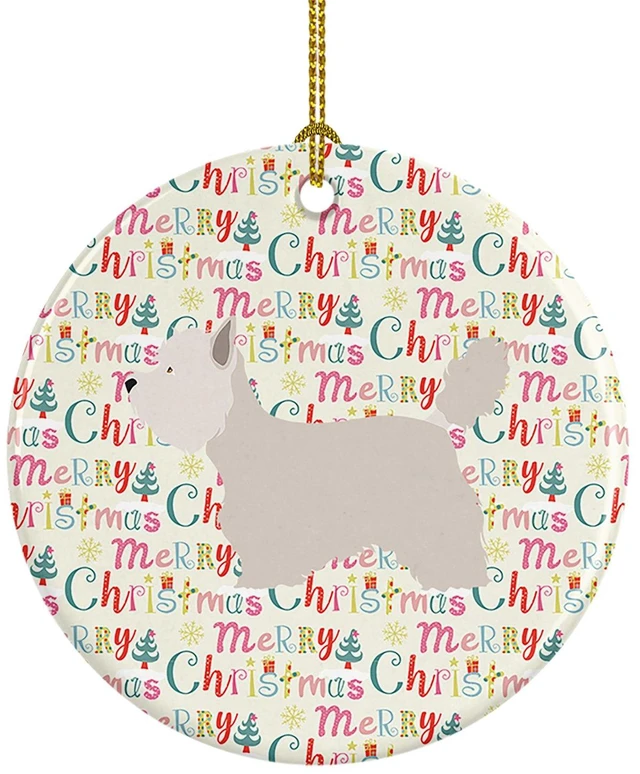 Main image of Westie Merry Christmas Ceramic Ornament Christmas Tree Hanging Decorations for Home Christmas Holiday, Party, Gift, 3 in, Multicolor