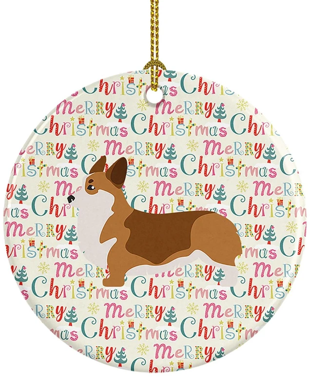 Main image of Corgi Merry Christmas Ceramic Ornament Christmas Tree Hanging Decorations for Home Christmas Holiday, Party, Gift, 3 in, Multicolor
