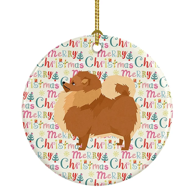 Main image of Pomeranian Merry Christmas Ceramic Ornament Christmas Tree Hanging Decorations for Home Christmas Holiday, Party, Gift, 3 in, Multicolor