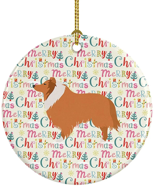 Main image of Collie Dog Merry Christmas Ceramic Ornament Christmas Tree Hanging Decorations for Home Christmas Holiday, Party, Gift, 3 in, Multicolor