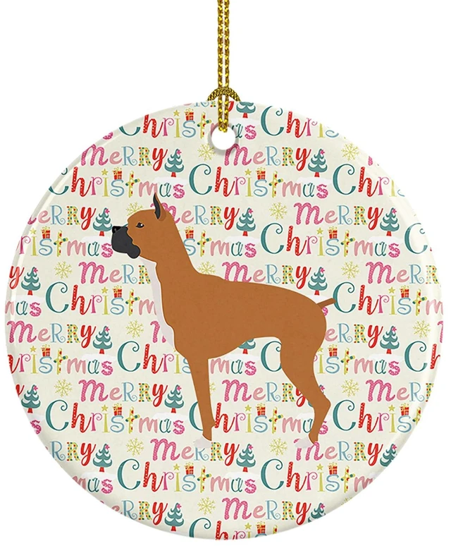 Main image of Boxer Merry Christmas Ceramic Ornament Christmas Tree Hanging Decorations for Home Christmas Holiday, Party, Gift, 3 in, Multicolor