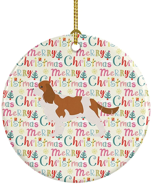 Main image of Cavalier King Charles Spaniel Merry Christmas Ceramic Ornament Christmas Tree Hanging Decorations for Home Christmas Holiday, Party, Gift, 3 in, Multicolor