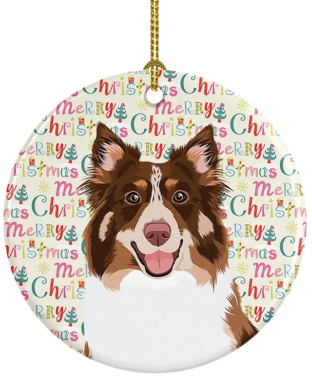 Main image of Australian Shepherd Red Tricolor #2 Christmas Ceramic Ornament Christmas Tree Hanging Decorations for Home Christmas Holiday, Party, Gift, 3 in, Multicolor