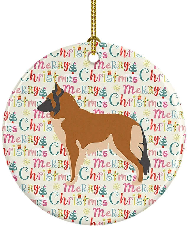 Main image of Belgian Tervuren Merry Christmas Ceramic Ornament Christmas Tree Hanging Decorations for Home Christmas Holiday, Party, Gift, 3 in, Multicolor