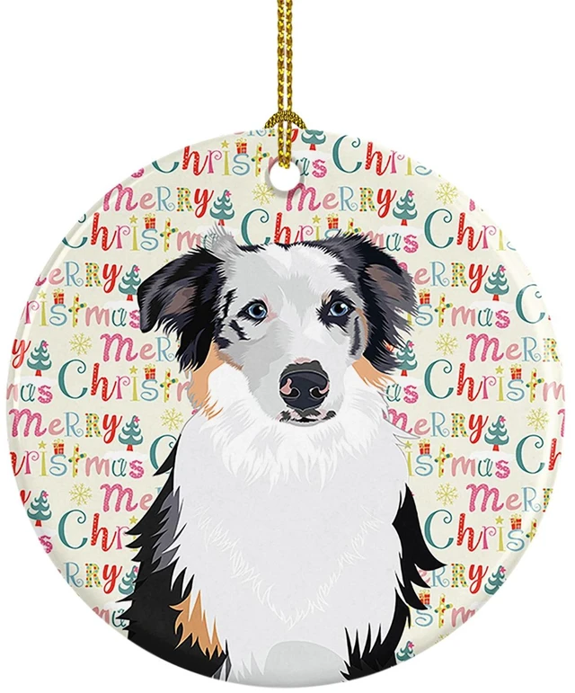 Main image of Australian Shepherd Blue Merle #1 Christmas Ceramic Ornament Christmas Tree Hanging Decorations for Home Christmas Holiday, Party, Gift, 3 in, Multicolor