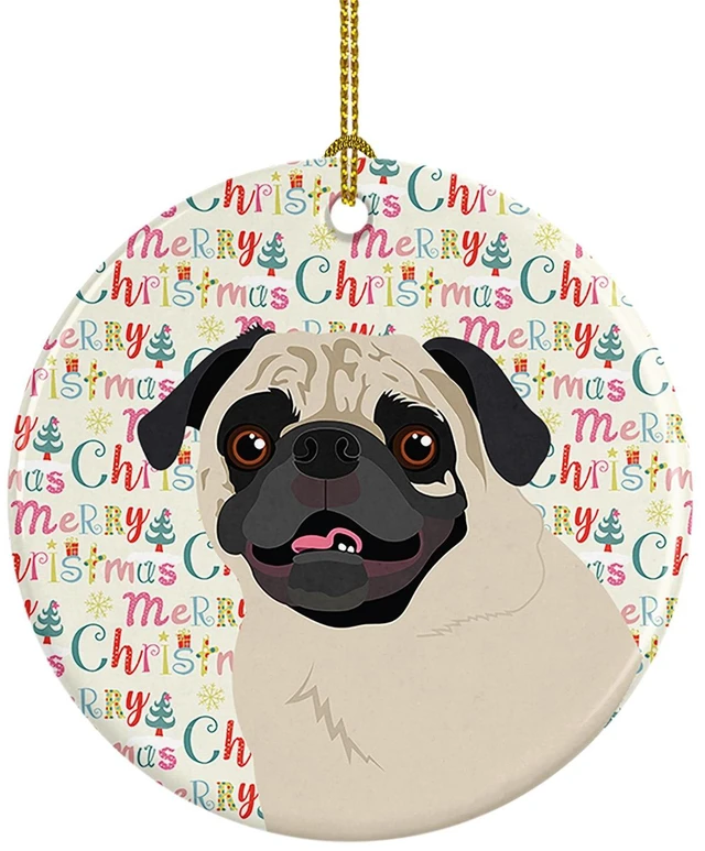 Main image of Pug Fawn #2 Christmas Ceramic Ornament Christmas Tree Hanging Decorations for Home Christmas Holiday, Party, Gift, 3 in, Multicolor
