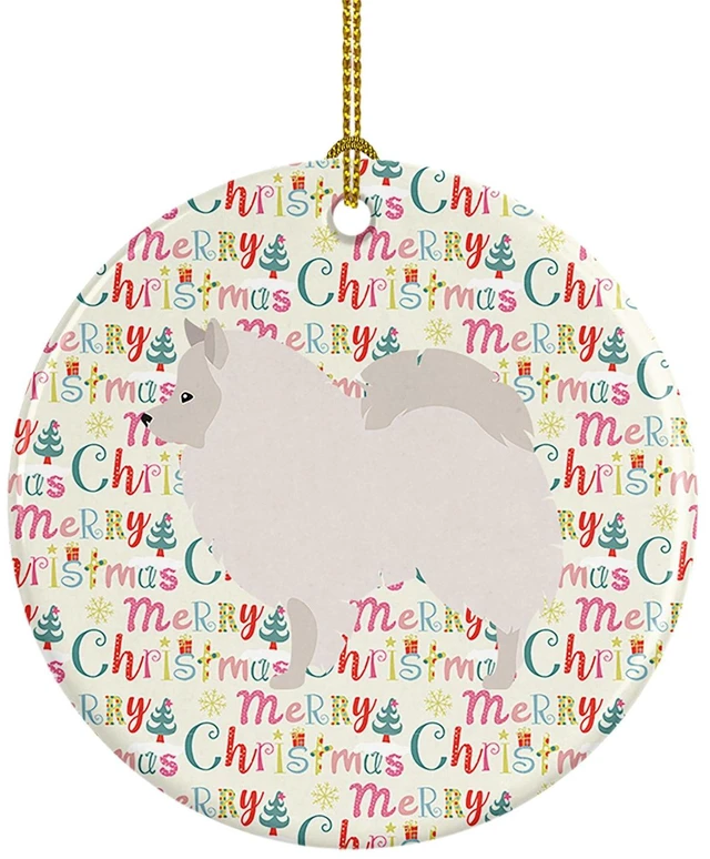 Main image of German Spitz Merry Christmas Ceramic Ornament Christmas Tree Hanging Decorations for Home Christmas Holiday, Party, Gift, 3 in, Multicolor