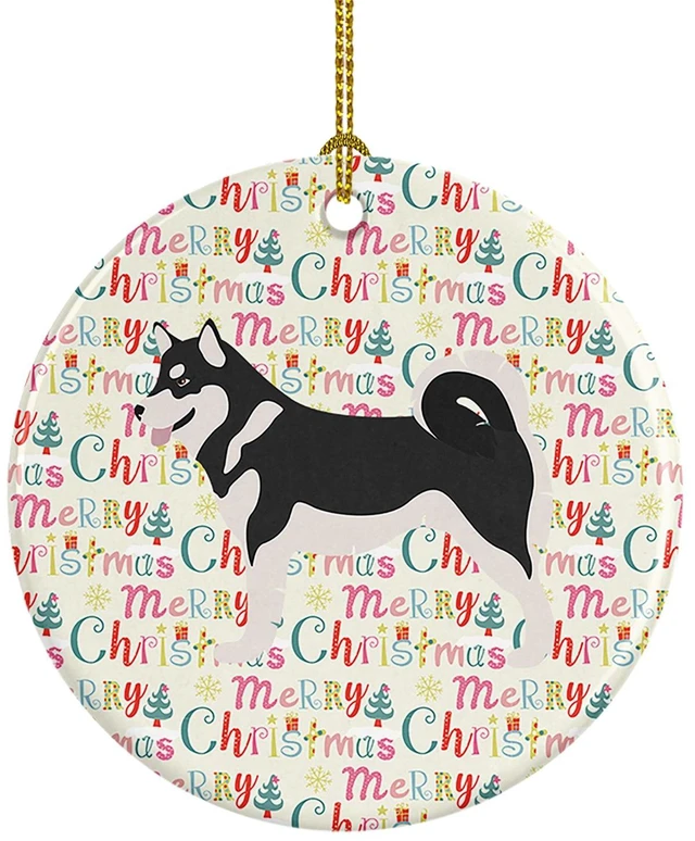 Main image of Alaskan Malamute Merry Christmas Ceramic Ornament Christmas Tree Hanging Decorations for Home Christmas Holiday, Party, Gift, 3 in, Multicolor