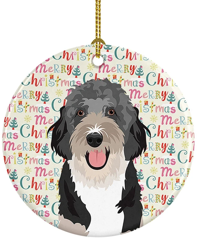 Main image of Doodle Black Tricolor #1 Christmas Ceramic Ornament Christmas Tree Hanging Decorations for Home Christmas Holiday, Party, Gift, 3 in, Multicolor