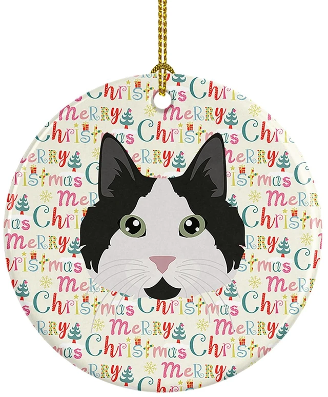 Main image of Cymric Cat Christmas Ceramic Ornament Christmas Tree Hanging Decorations for Home Christmas Holiday, Party, Gift, 3 in, Multicolor