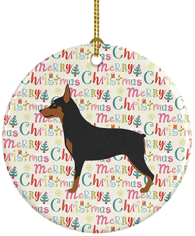 Main image of Miniature Pinscher Merry Christmas Ceramic Ornament Christmas Tree Hanging Decorations for Home Christmas Holiday, Party, Gift, 3 in, Multicolor