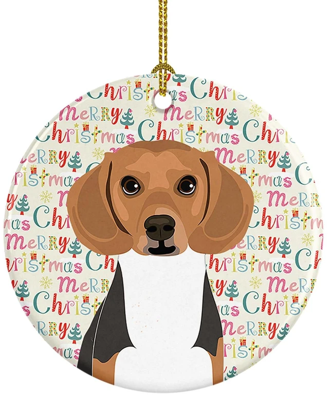 Main image of Beagle Tricolor #1 Christmas Ceramic Ornament Christmas Tree Hanging Decorations for Home Christmas Holiday, Party, Gift, 3 in, Multicolor