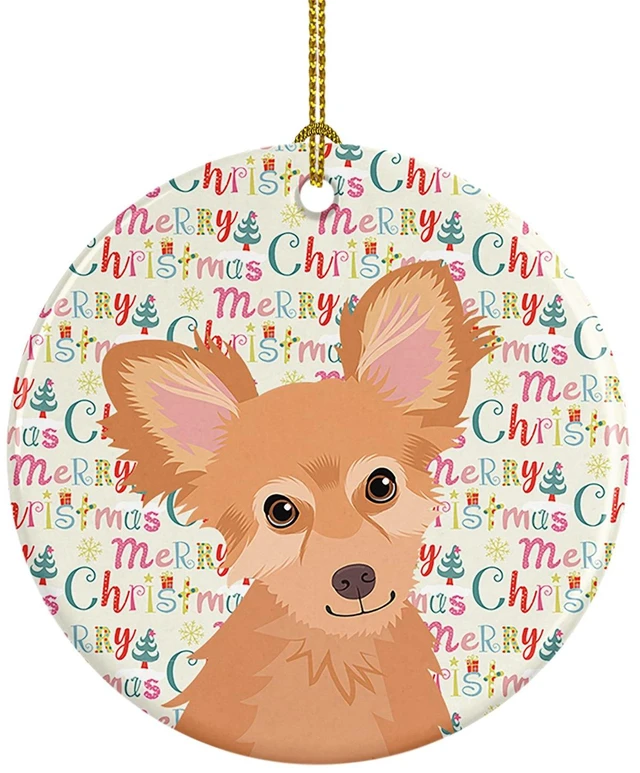 Main image of Chihuahua Fawn Christmas Ceramic Ornament Christmas Tree Hanging Decorations for Home Christmas Holiday, Party, Gift, 3 in, Multicolor