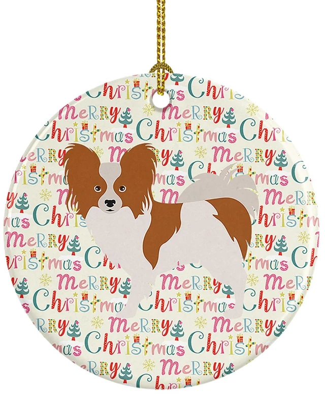 Main image of Papillon Merry Christmas Ceramic Ornament Christmas Tree Hanging Decorations for Home Christmas Holiday, Party, Gift, 3 in, Multicolor
