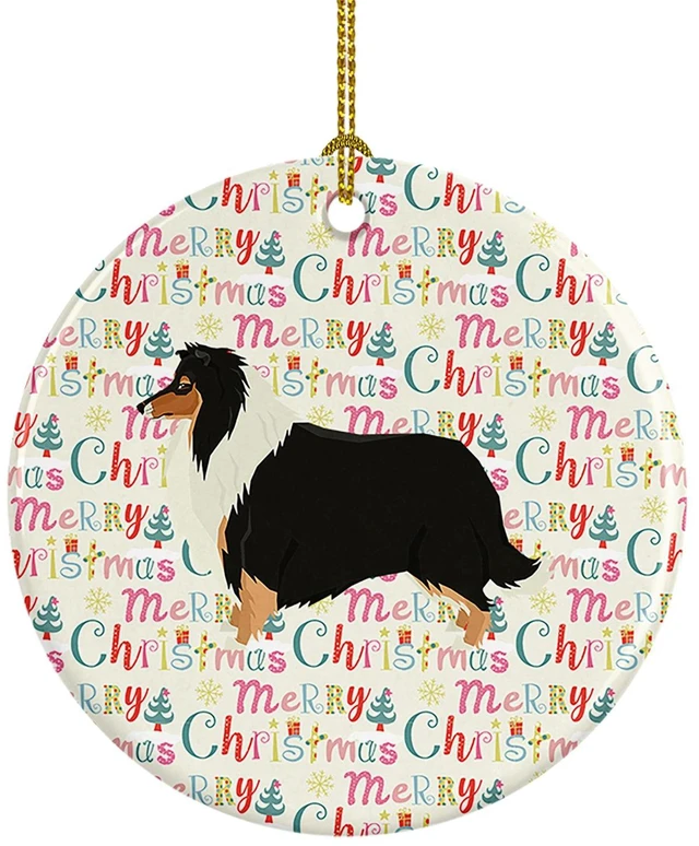 Main image of Collie Merry Christmas Ceramic Ornament Christmas Tree Hanging Decorations for Home Christmas Holiday, Party, Gift, 3 in, Multicolor