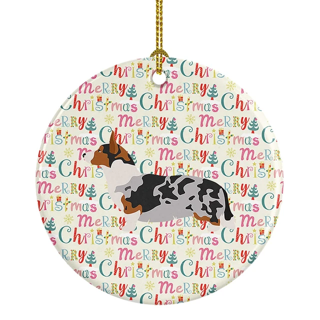 Main image of Welsh Corgi Cardigan Merry Christmas Ceramic Ornament Christmas Tree Hanging Decorations for Home Christmas Holiday, Party, Gift, 3 in, Multicolor