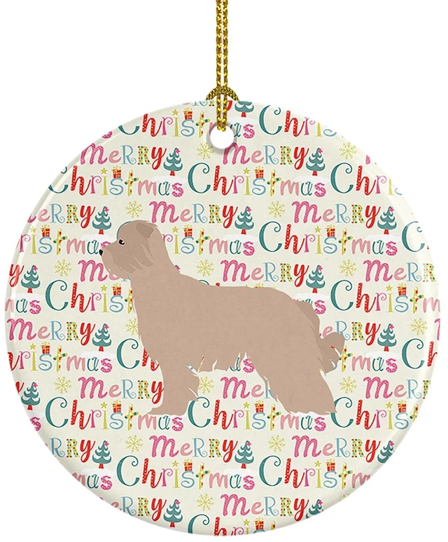 Main image of Pyrenean Shepherd Dog Merry Christmas Ceramic Ornament Christmas Tree Hanging Decorations for Home Christmas Holiday, Party, Gift, 3 in, Multicolor