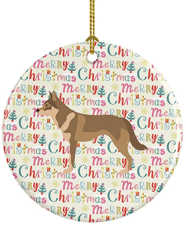 Main image of Czechoslovakian Wolfdog Merry Christmas Ceramic Ornament Christmas Tree Hanging Decorations for Home Christmas Holiday, Party, Gift, 3 in, Multicolor