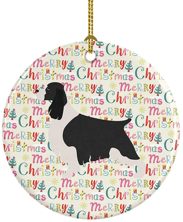 Main image of English Springer Spaniel Merry Christmas Ceramic Ornament Christmas Tree Hanging Decorations for Home Christmas Holiday, Party, Gift, 3 in, Multicolor