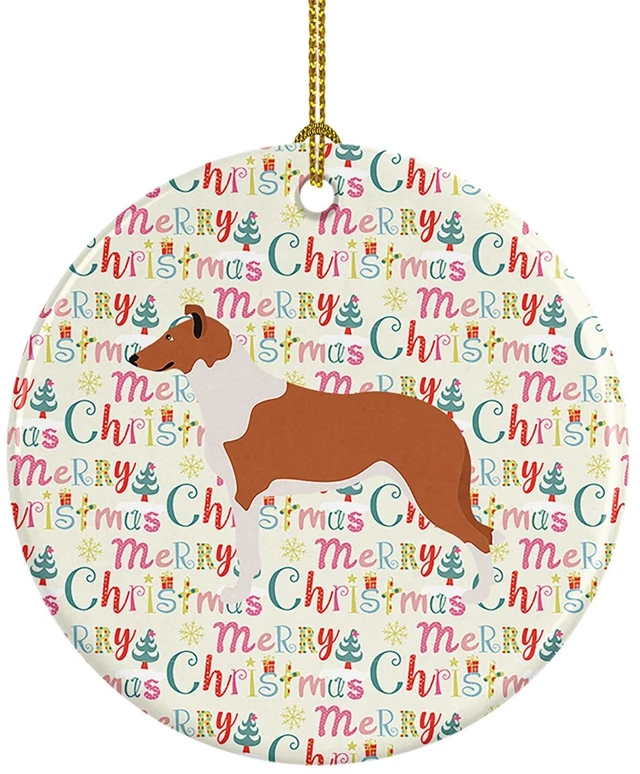 Main image of Smooth Collie Merry Christmas Ceramic Ornament Christmas Tree Hanging Decorations for Home Christmas Holiday, Party, Gift, 3 in, Multicolor