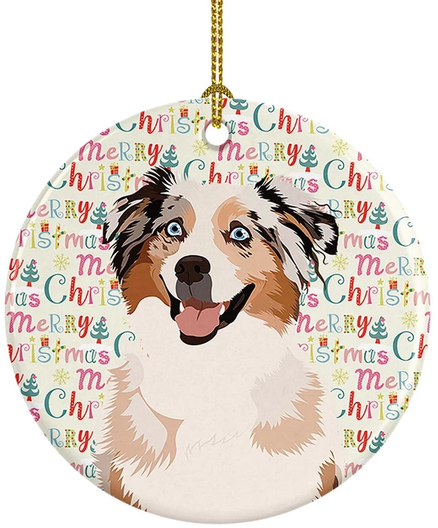Main image of Australian Shepherd Red Merle Tricolor #2 Christmas Ceramic Ornament Christmas Tree Hanging Decorations for Home Christmas Holiday, Party, Gift, 3 in, Multicolor