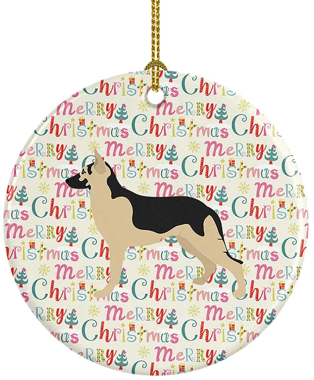 Main image of German Shepherd Merry Christmas Ceramic Ornament Christmas Tree Hanging Decorations for Home Christmas Holiday, Party, Gift, 3 in, Multicolor