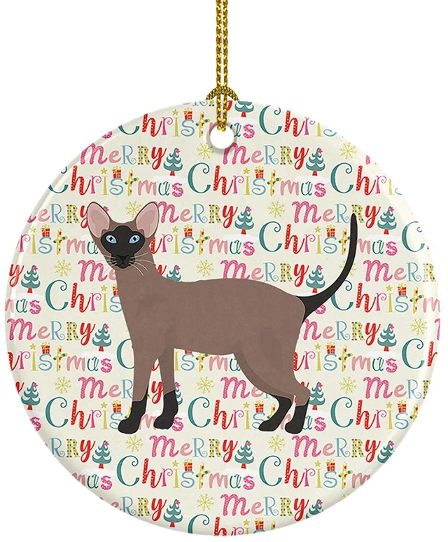 Main image of Oriental Bicolor Cat Christmas Ceramic Ornament Christmas Tree Hanging Decorations for Home Christmas Holiday, Party, Gift, 3 in, Multicolor