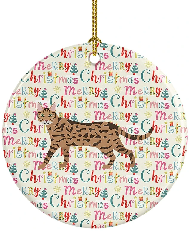 Main image of Serengeti Cat Christmas Ceramic Ornament Christmas Tree Hanging Decorations for Home Christmas Holiday, Party, Gift, 3 in, Multicolor