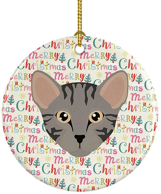 Main image of Safari Cat Christmas Ceramic Ornament Christmas Tree Hanging Decorations for Home Christmas Holiday, Party, Gift, 3 in, Multicolor