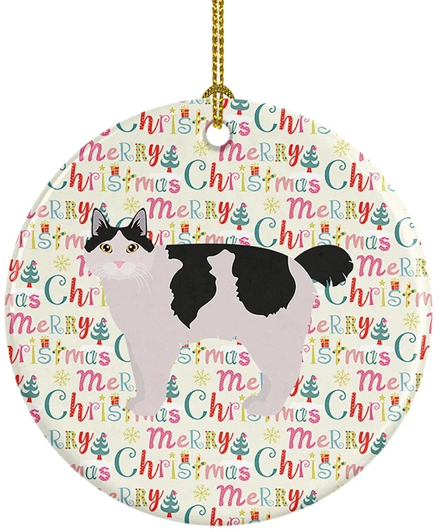 Main image of Kurilian Bobtail #2 Cat Christmas Ceramic Ornament Christmas Tree Hanging Decorations for Home Christmas Holiday, Party, Gift, 3 in, Multicolor