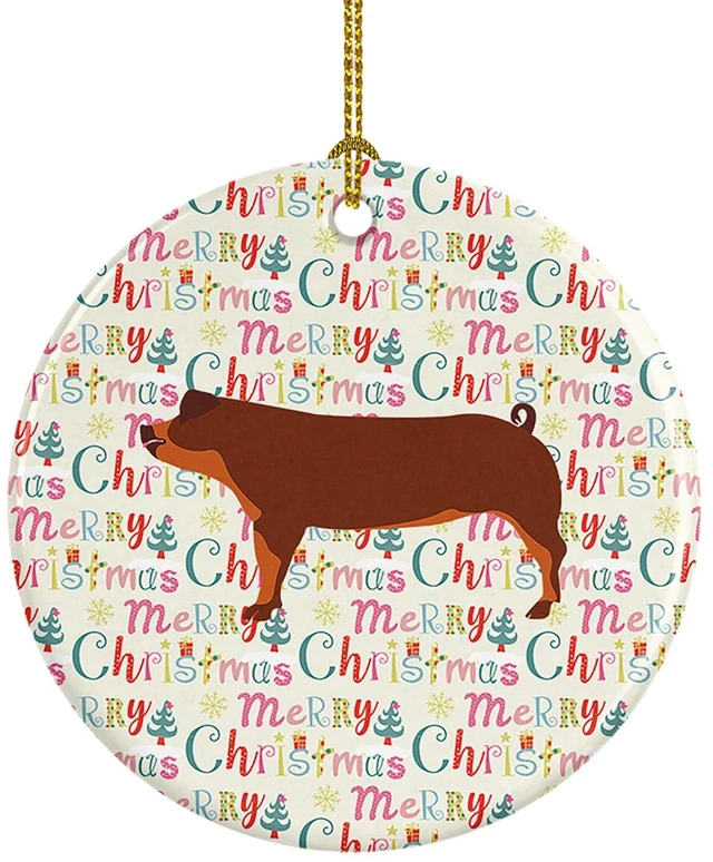 Main image of Duroc Pig Christmas Ceramic Ornament Christmas Tree Hanging Decorations for Home Christmas Holiday, Party, Gift, 3 in, Multicolor