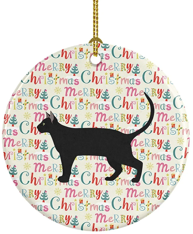 Main image of Pantherette Cat Christmas Ceramic Ornament Christmas Tree Hanging Decorations for Home Christmas Holiday, Party, Gift, 3 in, Multicolor