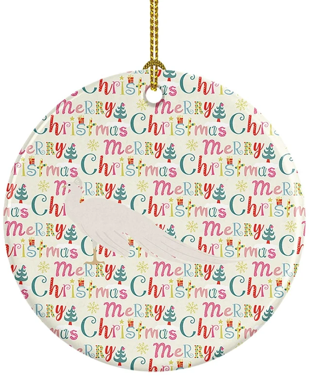 Main image of White Peacock Peafowl Christmas Ceramic Ornament Christmas Tree Hanging Decorations for Home Christmas Holiday, Party, Gift, 3 in, Multicolor