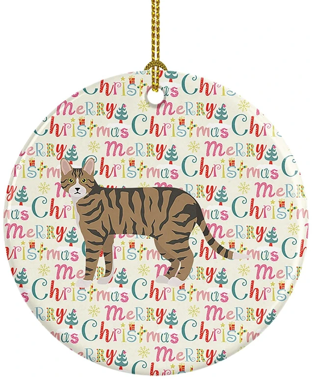 Main image of Dragon Li #2 Cat Christmas Ceramic Ornament Christmas Tree Hanging Decorations for Home Christmas Holiday, Party, Gift, 3 in, Multicolor