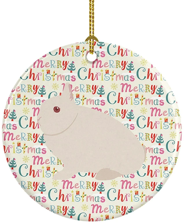 Main image of Hermelin Rabbit Christmas Ceramic Ornament Christmas Tree Hanging Decorations for Home Christmas Holiday, Party, Gift, 3 in, Multicolor