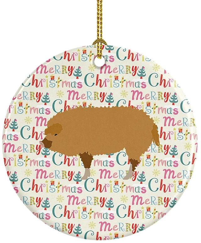 Main image of Hungarian Mangalica Pig Christmas Ceramic Ornament Christmas Tree Hanging Decorations for Home Christmas Holiday, Party, Gift, 3 in, Multicolor