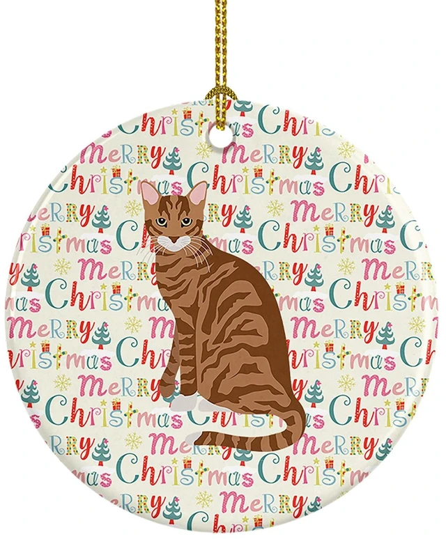 Main image of Toyger Cat Christmas Ceramic Ornament Christmas Tree Hanging Decorations for Home Christmas Holiday, Party, Gift, 3 in, Multicolor