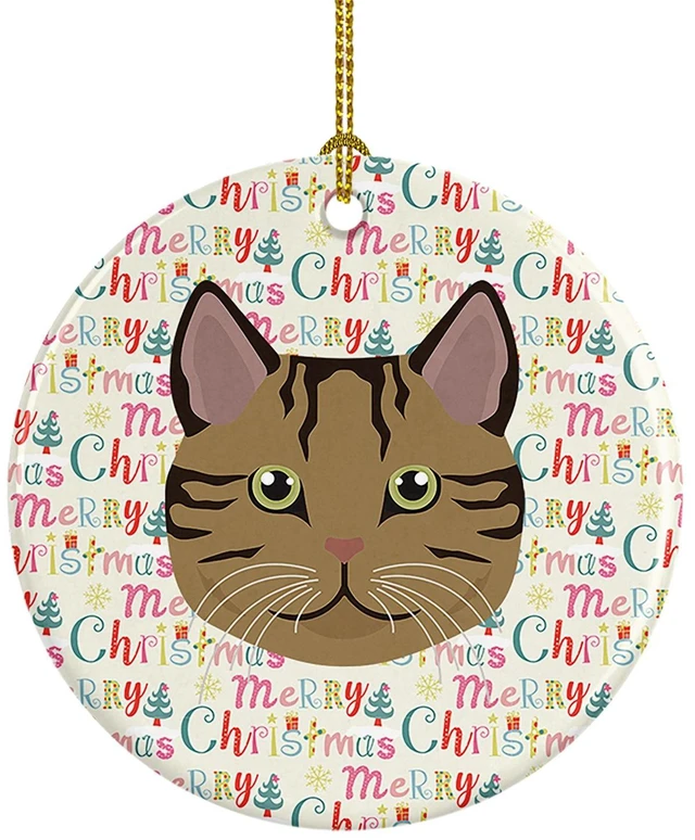 Main image of Scottish Straight Cat Christmas Ceramic Ornament Christmas Tree Hanging Decorations for Home Christmas Holiday, Party, Gift, 3 in, Multicolor