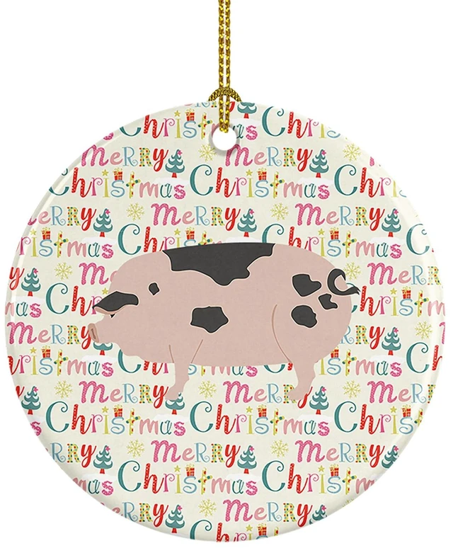 Main image of Gloucester Old Spot Pig Christmas Ceramic Ornament Christmas Tree Hanging Decorations for Home Christmas Holiday, Party, Gift, 3 in, Multicolor