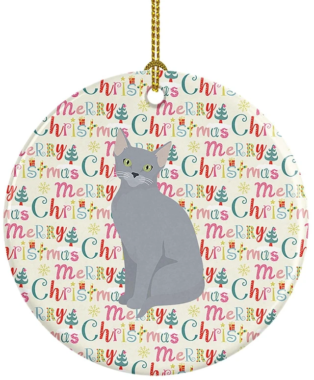 Main image of Russian Blue Cat Christmas Ceramic Ornament Christmas Tree Hanging Decorations for Home Christmas Holiday, Party, Gift, 3 in, Multicolor